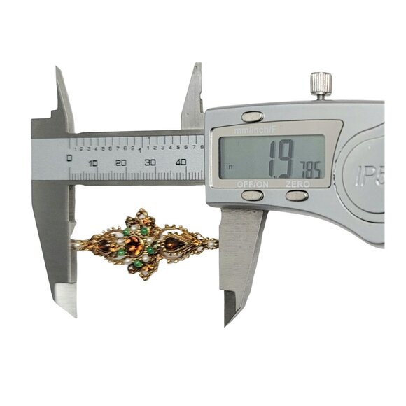 ART Arthur Pepper Gold-Tone Green & White Ballotini Beads Rhinestone Brooch, N81 - Picture 6 of 8